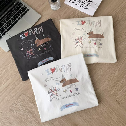 Short-Sleeve Crew Neck Cartoon Print Tee