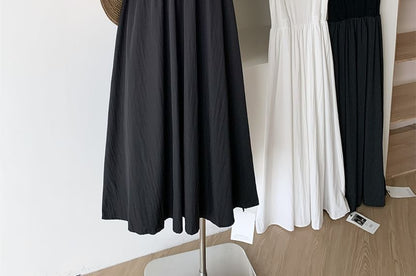 Sleeveless Scoop Neck Plain Midi A-Line Dress