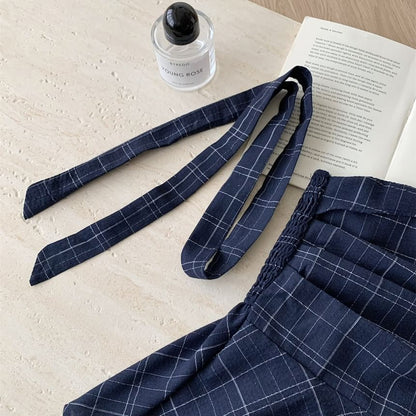 Set: Plaid Peplum Tube Top + Skinny Scarf