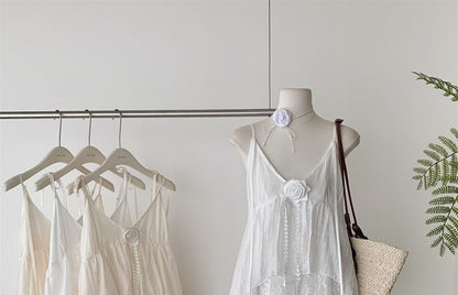 Spaghetti Strap V-Neck Lace Maxi A-Line Dress