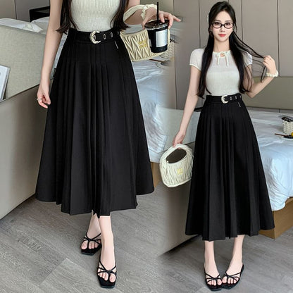 Pleated Midi Skirt with High Waist and A-Line Silhouette