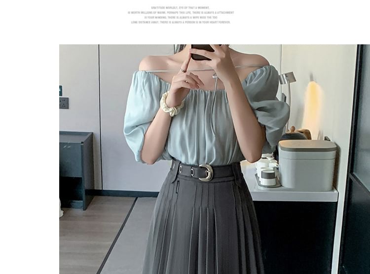 Pleated Midi Skirt with High Waist and A-Line Silhouette