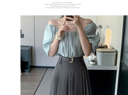 Pleated Midi Skirt with High Waist and A-Line Silhouette