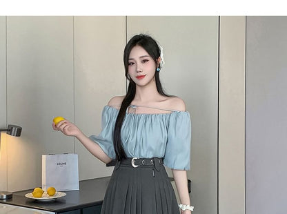 Pleated Midi Skirt with High Waist and A-Line Silhouette