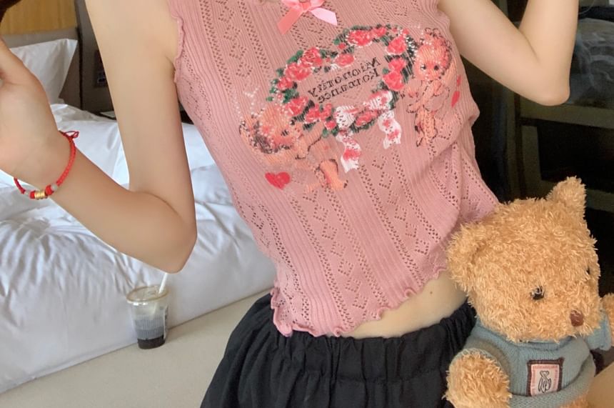 Floral Print Lace Crop Tank Top