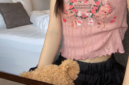 Floral Print Lace Crop Tank Top