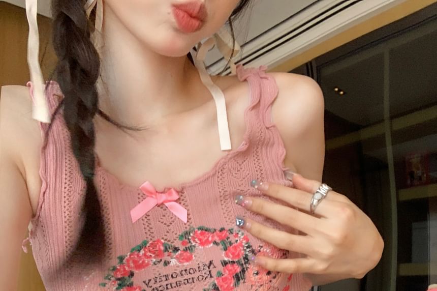 Floral Print Lace Crop Tank Top