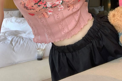 Floral Print Lace Crop Tank Top