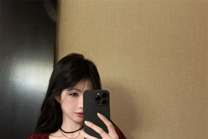 Short-Sleeve Square Neck Slit Hem Lace Top