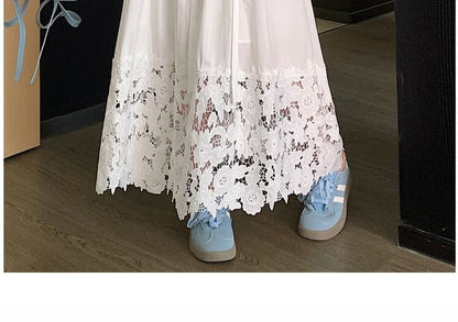 High Rise Lace Panel Maxi A-Line Skirt