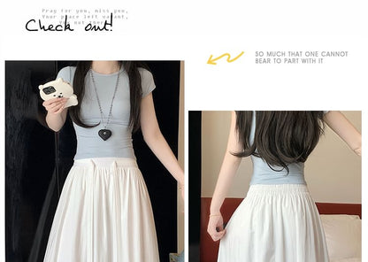 High Rise Lace Panel Maxi A-Line Skirt