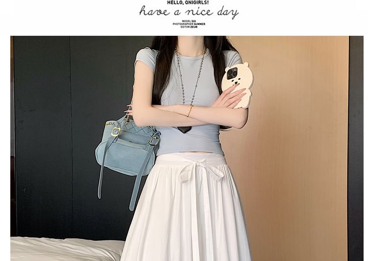 High Rise Lace Panel Maxi A-Line Skirt