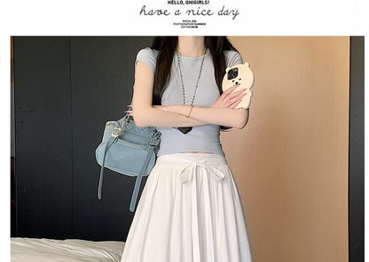 High Rise Lace Panel Maxi A-Line Skirt