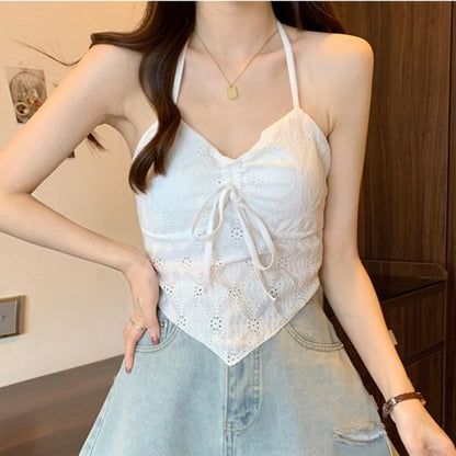 V-Neck Lace Crop Camisole Top