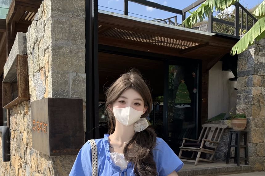 Mock Two-Piece Short-Sleeve Two Tone Top /  High Waist Maxi A-Line Skirt