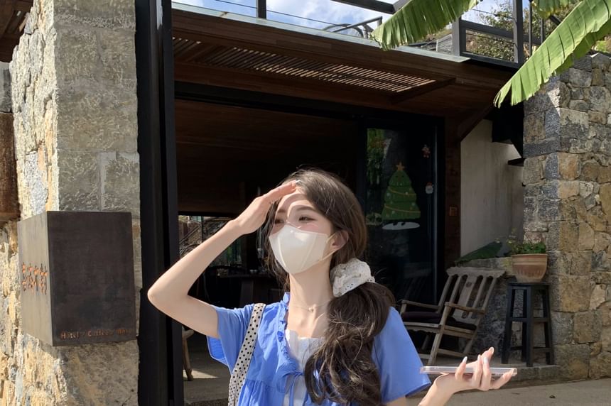 Mock Two-Piece Short-Sleeve Two Tone Top /  High Waist Maxi A-Line Skirt