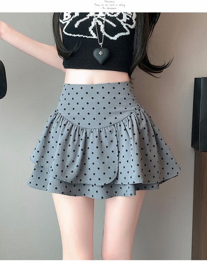 High Waist Dotted Mini A-Line Skirt