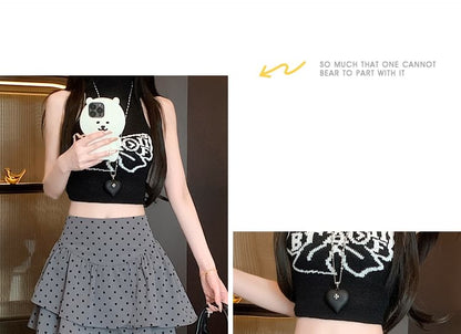 High Waist Dotted Mini A-Line Skirt