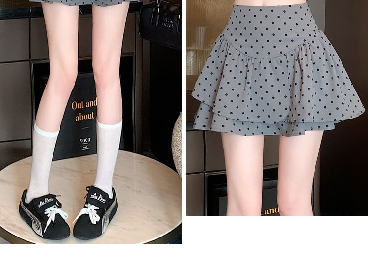 High Waist Dotted Mini A-Line Skirt