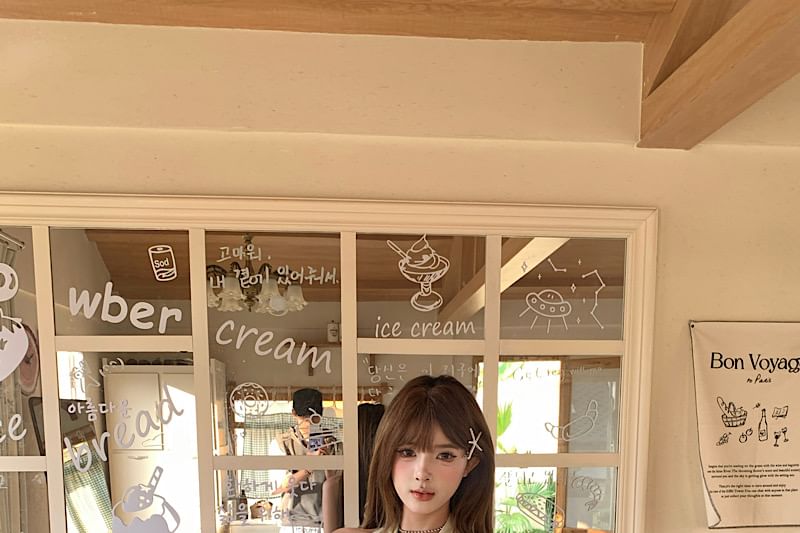 Sleeveless V-Neck Rhinestone Crop Top