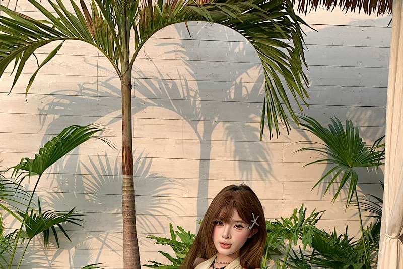 Sleeveless V-Neck Rhinestone Crop Top