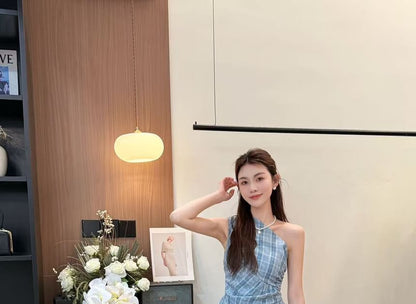 Sleeveless Asymmetrical Plaid Top