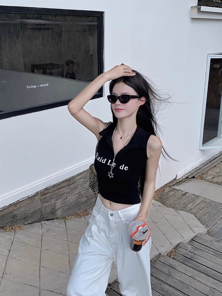 V-Neck Lettering Crop Tank Top