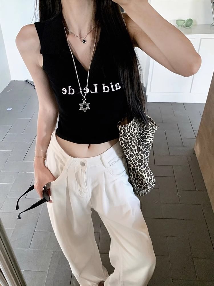 V-Neck Lettering Crop Tank Top