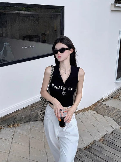 V-Neck Lettering Crop Tank Top