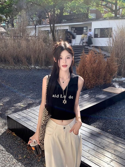 V-Neck Lettering Crop Tank Top