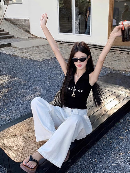 V-Neck Lettering Crop Tank Top