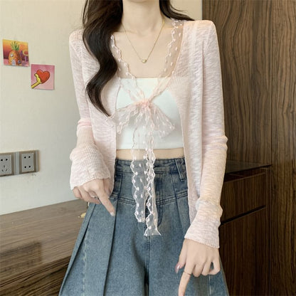 Open Front Plain Light Cardigan