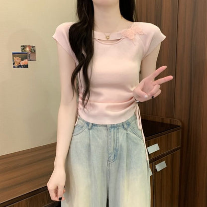 Short-Sleeve Butterfly Accent Plain Tee