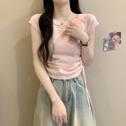 Short-Sleeve Butterfly Accent Plain Tee