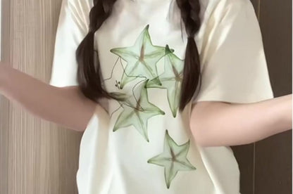 Short-Sleeve Crewneck Star Print T-Shirt