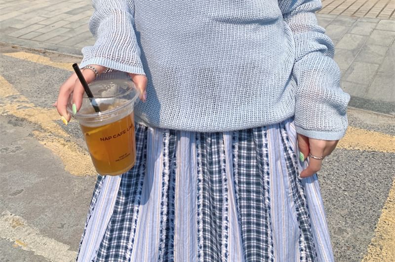 Set: Long-Sleeve Plain Knit Top + Sleeveless Top