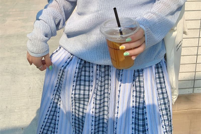 Set: Long-Sleeve Plain Knit Top + Sleeveless Top