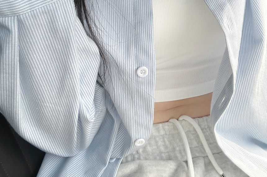 Long-Sleeve Button-Up Striped Shirt
