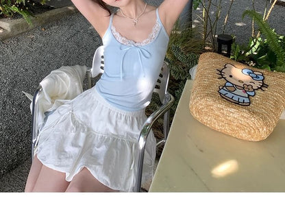 Lace Trim Plain Crop Camisole Top