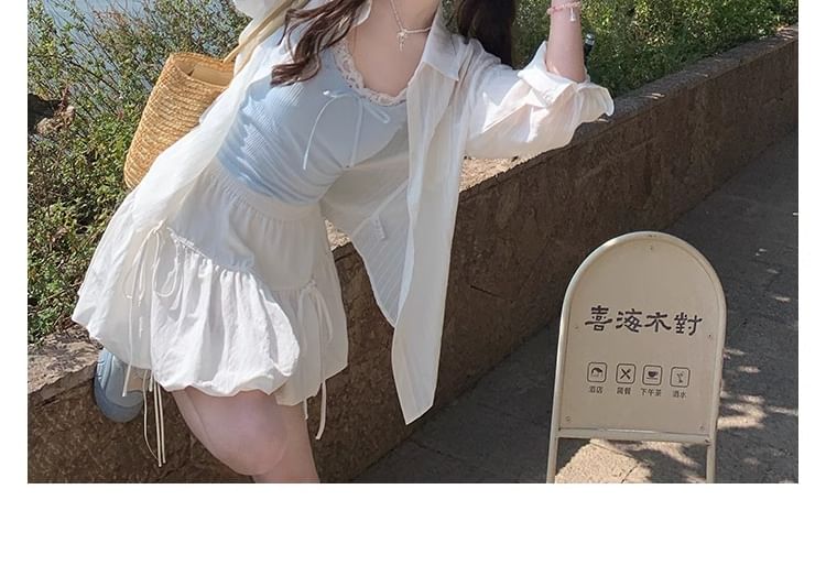 Lace Trim Plain Crop Camisole Top