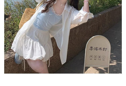 Lace Trim Plain Crop Camisole Top