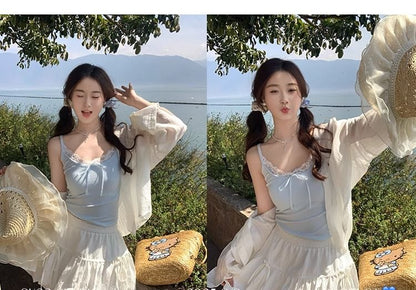 Lace Trim Plain Crop Camisole Top