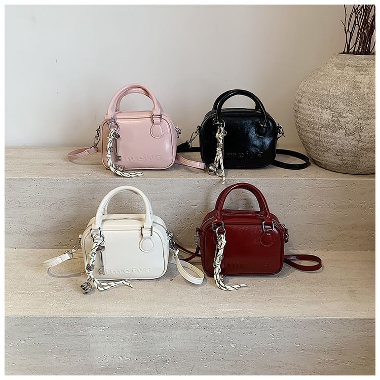 Top Handle Lettering Faux Leather Crossbody Bag