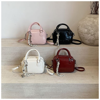 Top Handle Lettering Faux Leather Crossbody Bag