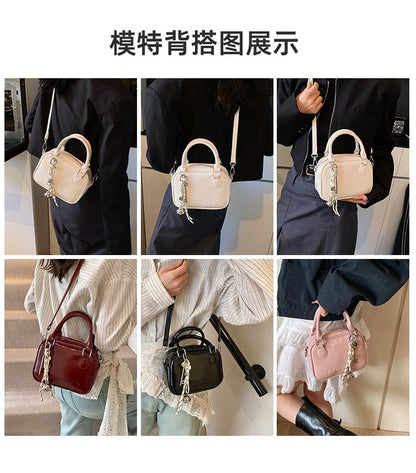 Top Handle Lettering Faux Leather Crossbody Bag