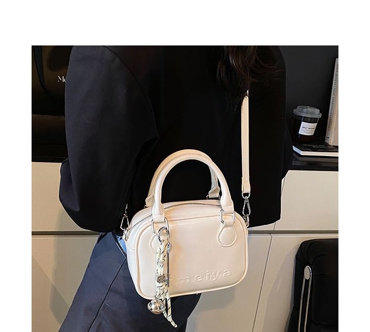 Top Handle Lettering Faux Leather Crossbody Bag