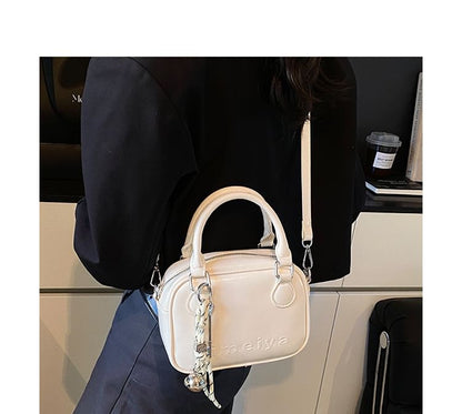 Top Handle Lettering Faux Leather Crossbody Bag