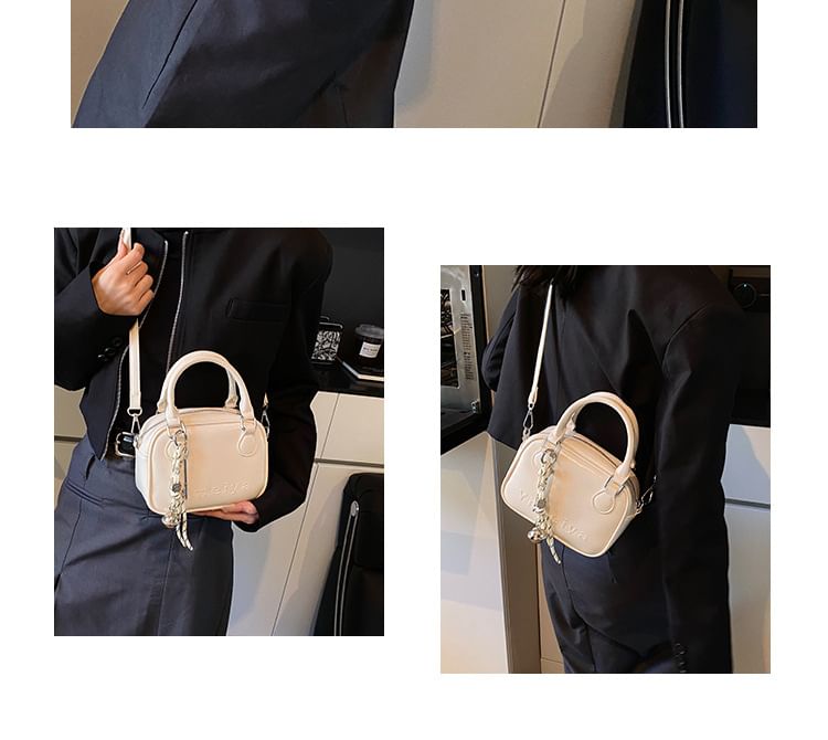 Top Handle Lettering Faux Leather Crossbody Bag