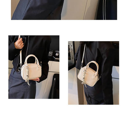 Top Handle Lettering Faux Leather Crossbody Bag