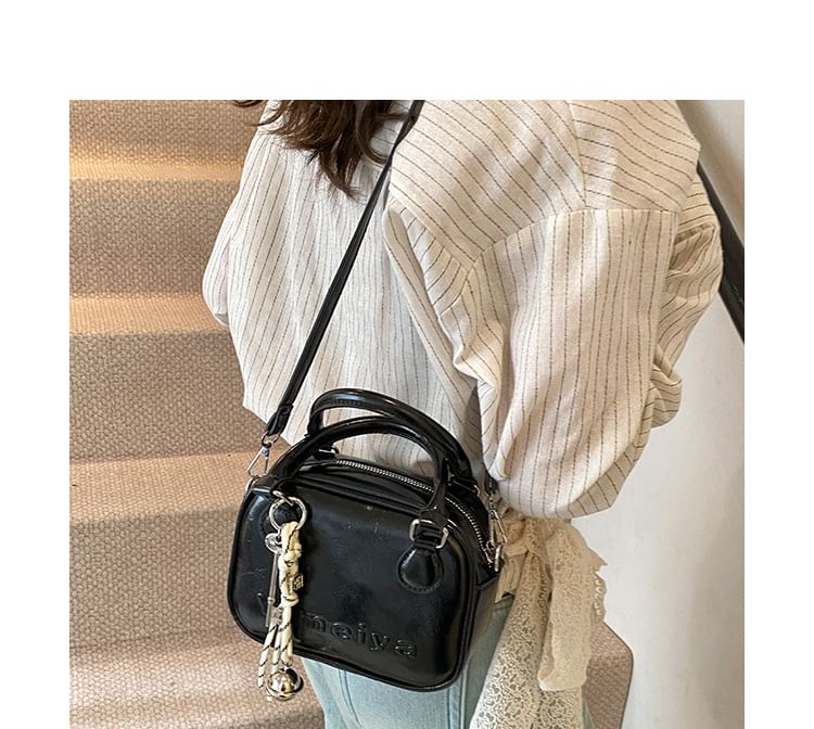 Top Handle Lettering Faux Leather Crossbody Bag